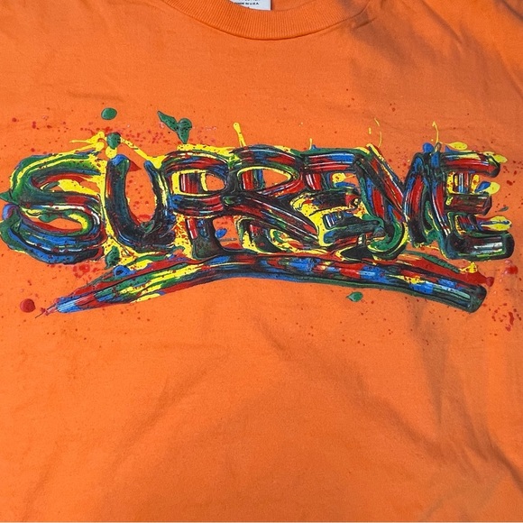 Supreme Paint Logo Mens Medium Size Orange Color Graphic Tee Shirt - Picture 2 of 5